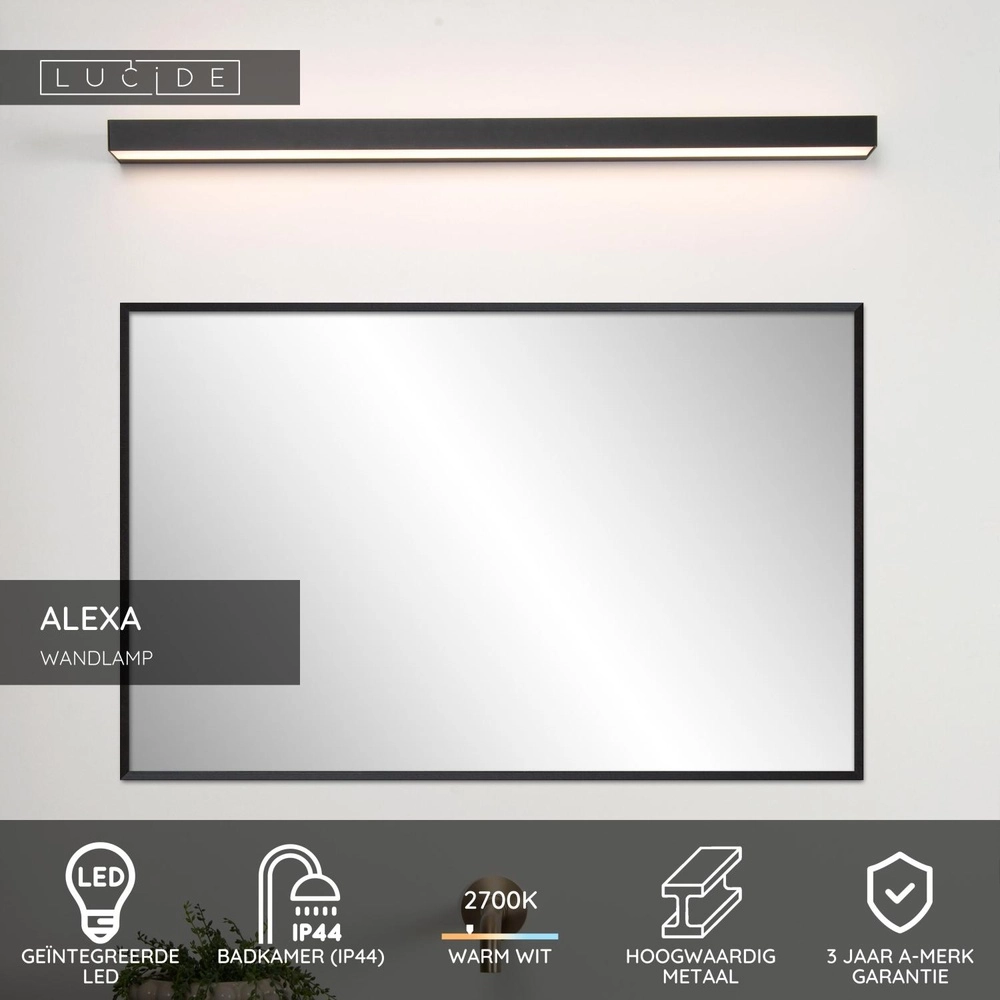 Lampe murale de salle de bain Alexa 90 cm noir - IP44 - 13W Lucide 5411212040541