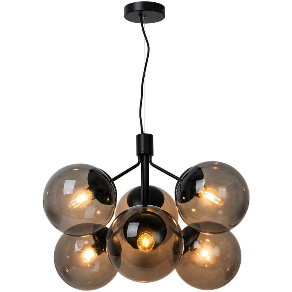 Suspension 6 lumières Ivona noir avec verre fumé Nordlux 5704924005336