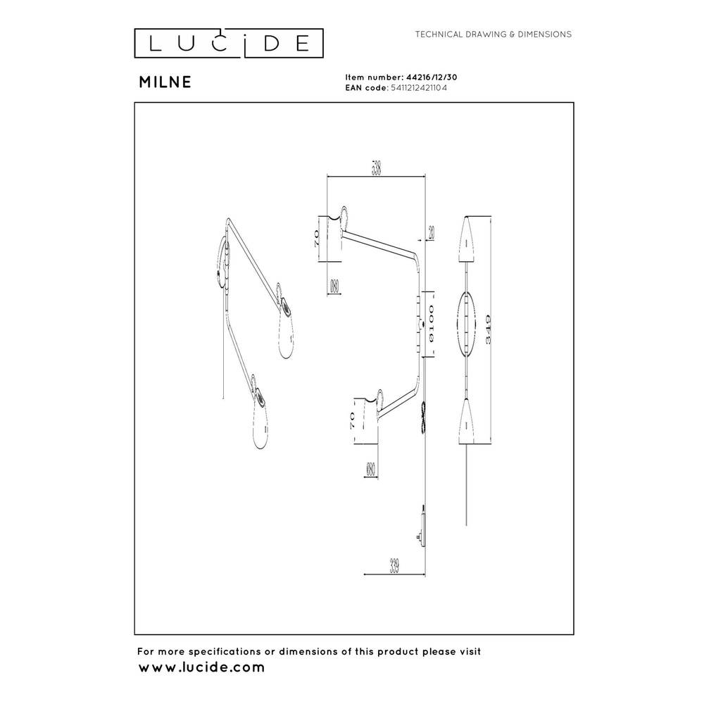 Lampe murale Milne Double noir Lucide 5411212421104