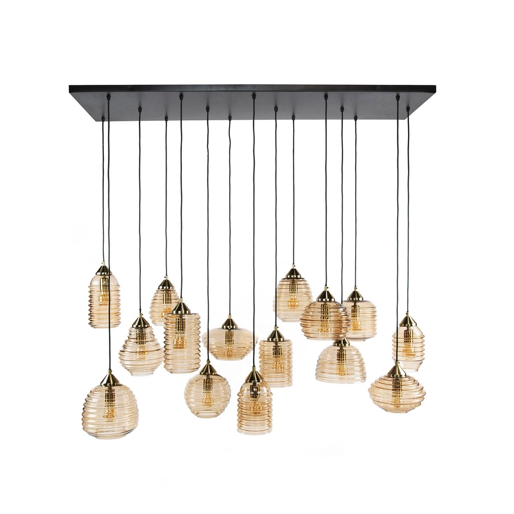 Lampe suspendue à 15 lumières Rib Verre nervuré Lyora 8716803511132