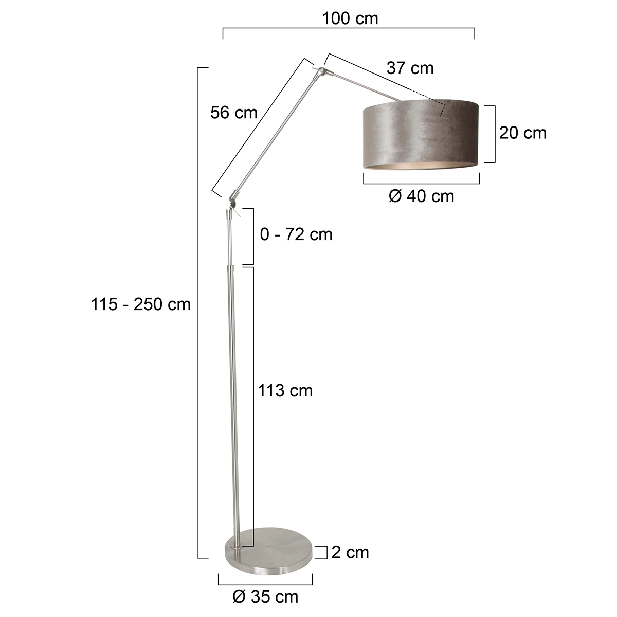 Lampe de lecture au sol Prestige Chic Acier inoxydable avec abat-jour en velours taupe de 40 cm Steinhauer 8712746145748