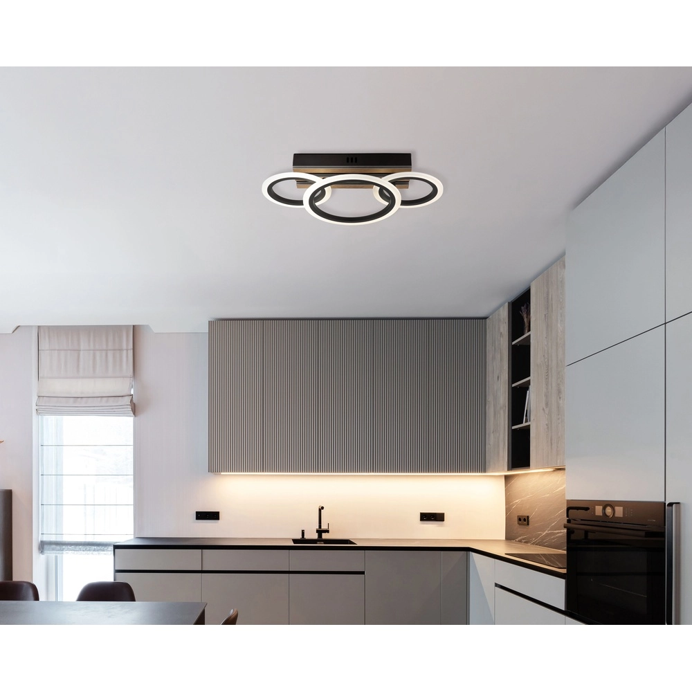 Lampe de plafond Blevins Noir avec 3 anneaux en bois Globo 9007371575169