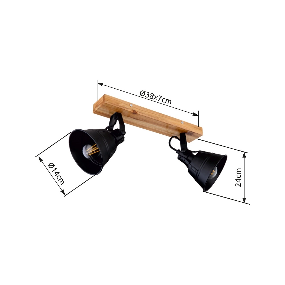 Lampe de plafond de campagne Günther 2-noir clair avec bois Globo 9007371401734
