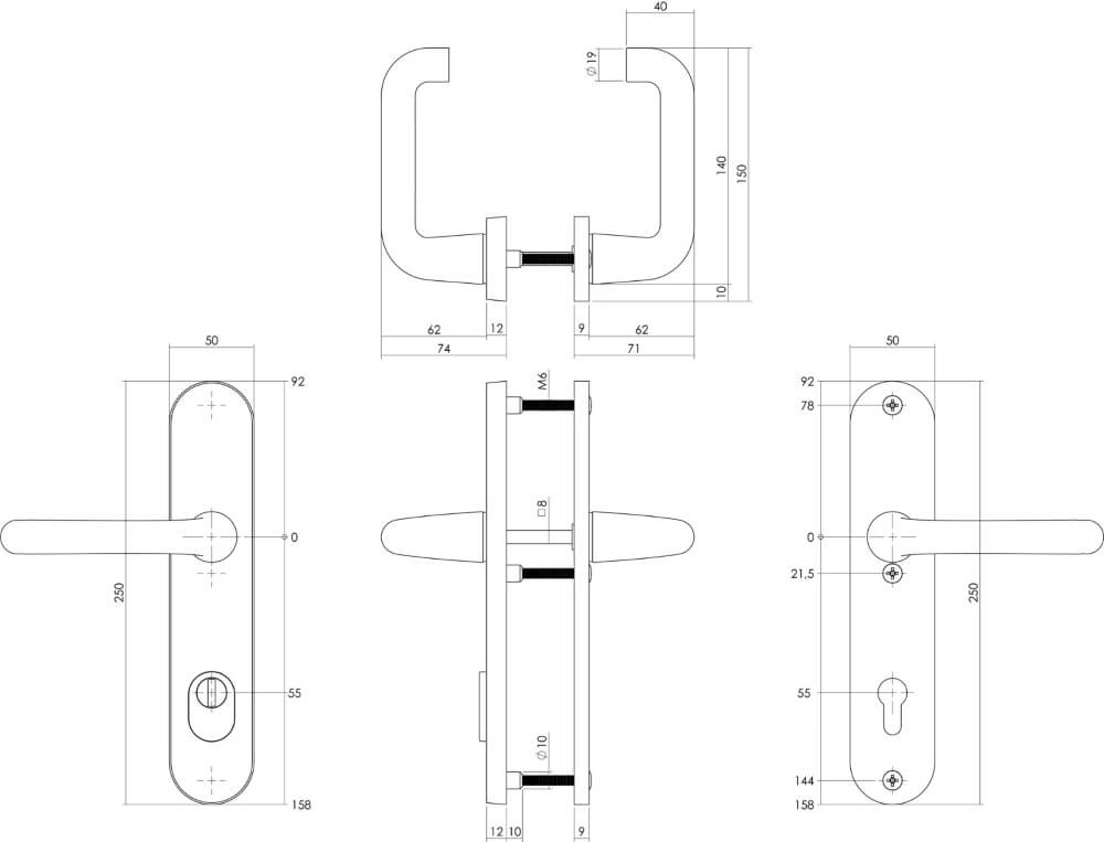 Quincaillerie de porte dérobée Aurano Protection anti-traction du noyau PC 55mm aluminium noir Intersteel 8714186492093