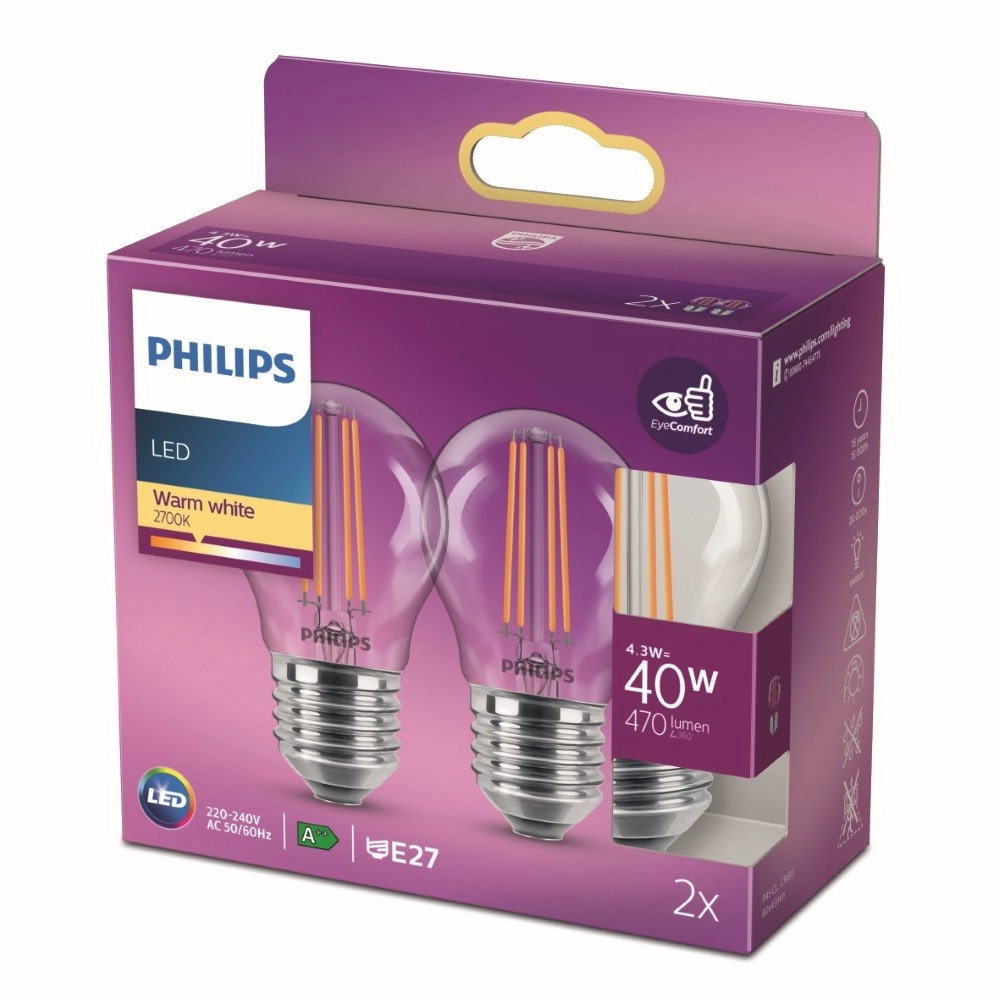 Puce de source lumineuse 4,3W - E27 - 2700K - 470 lumen lot de 2