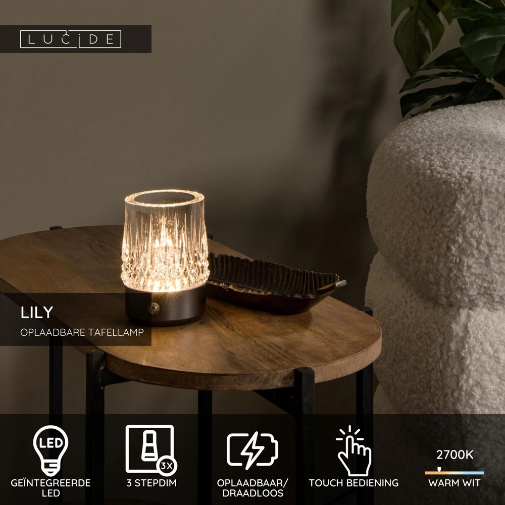 Lampes de table rechargeables Lily Jeu de 3 chromes Lucide 5411212461087