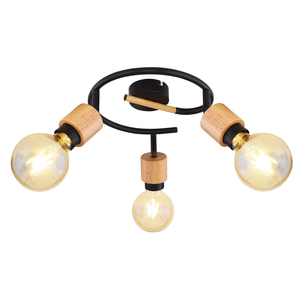 Lampe de plafond Jorna 3-noir clair avec bois