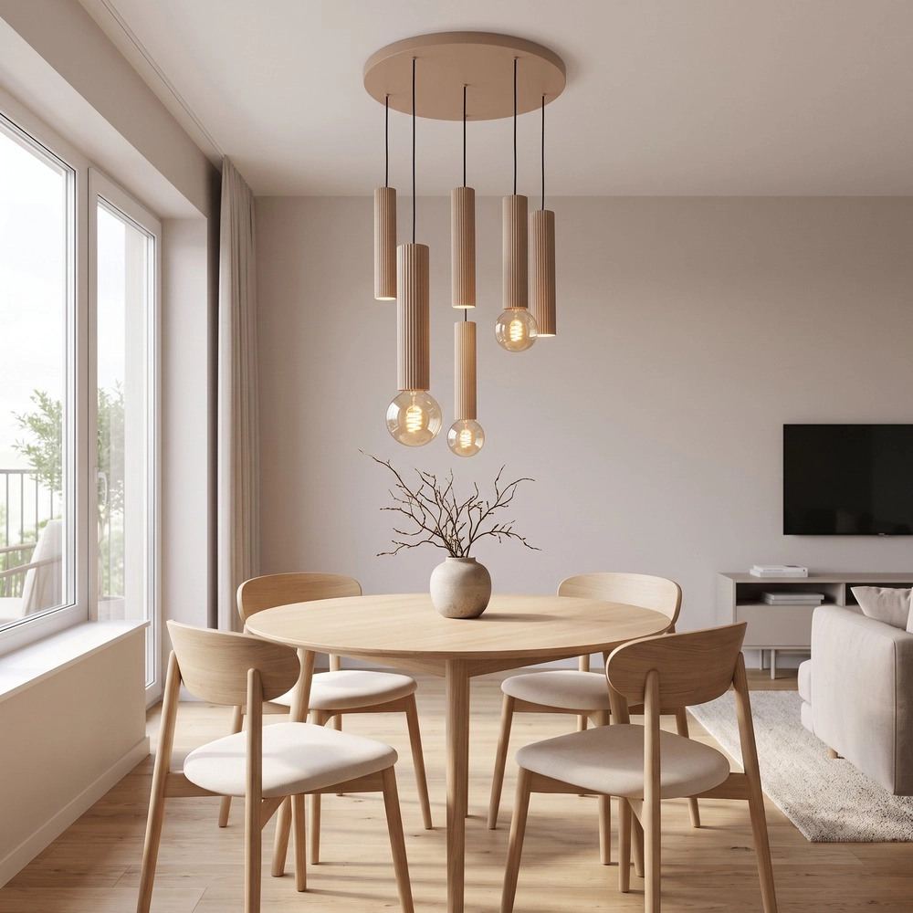 Lampe pendante de conception Fariolo brun sable 6 lumières Ø 48cm Eglo 9008606391653