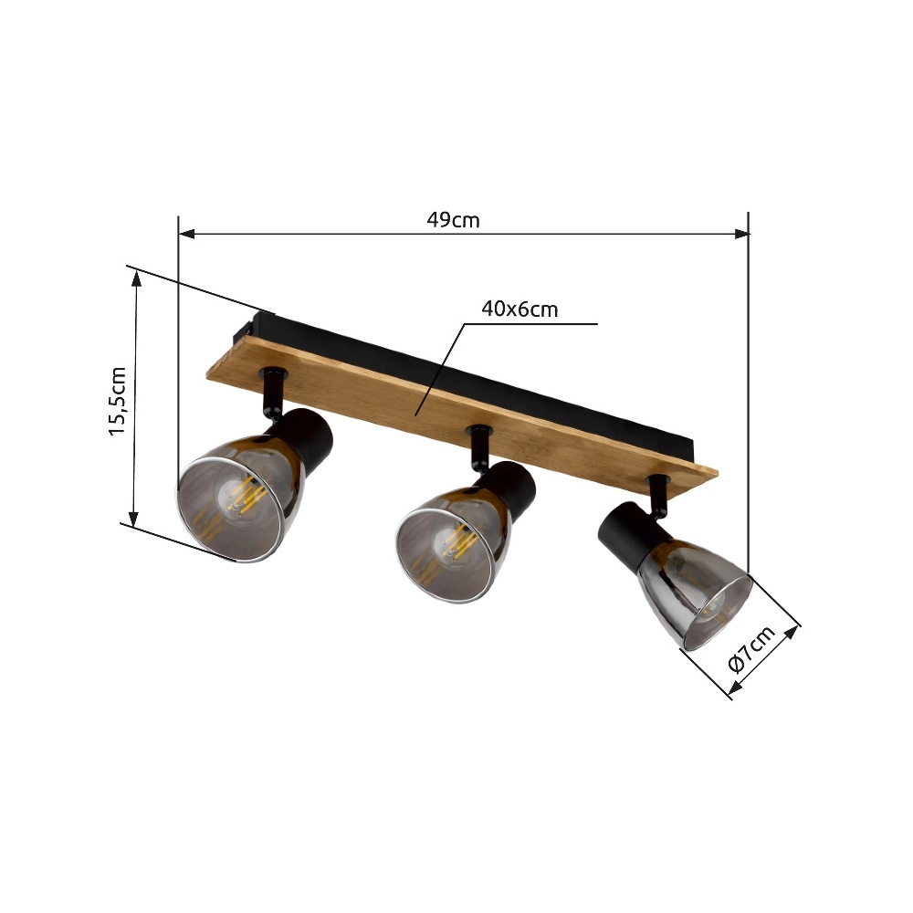 Lampe de plafond Claude 3-noir clair avec bois Globo 9007371431212