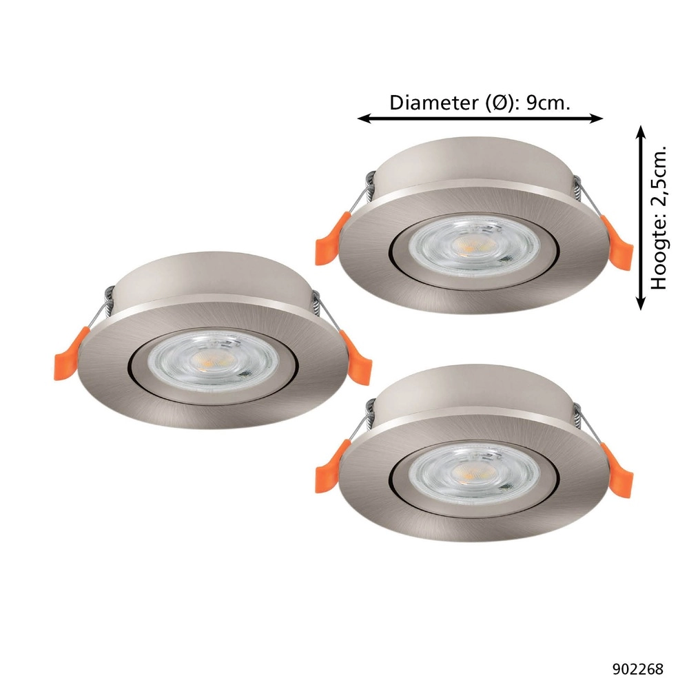 Lot de 3 spots encastrés Barranco nickel Ø 9cm - CCT à 3 niveaux Eglo 9008606359448