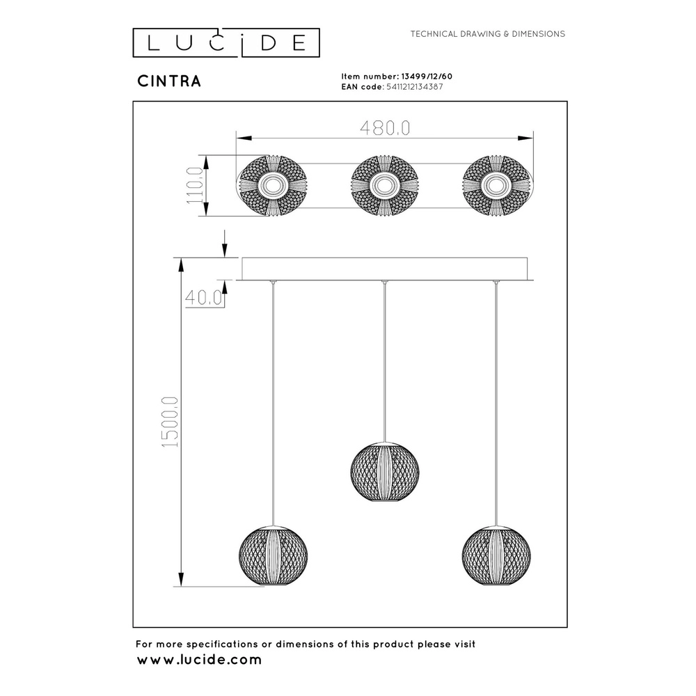 Lampe pendante dorée Cintra 3-lumière Lucide 5411212134387