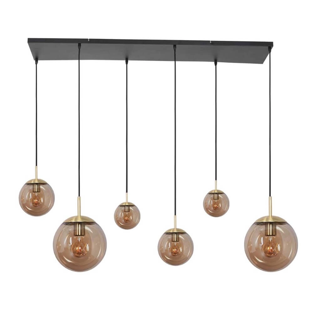 Lampe suspendue en verre à 6 lumières Bolique or avec verre ambré Steinhauer 8712746166415