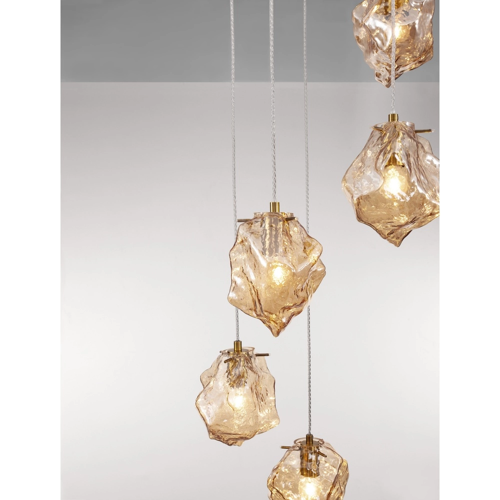 Suspension Odelle Or 5 pâles avec verre ambré Lyora 5212017434401