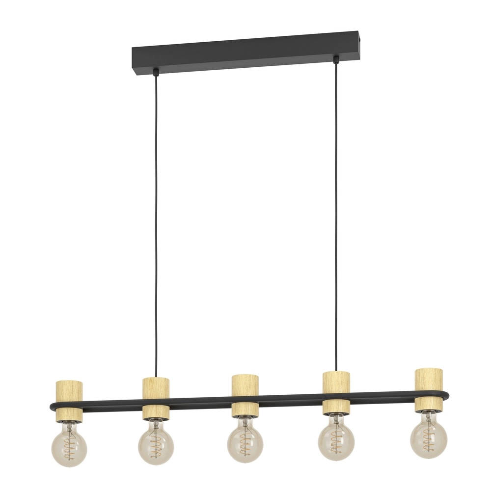 Lampe suspendue Chieveley avec aspect bois - 5x E27