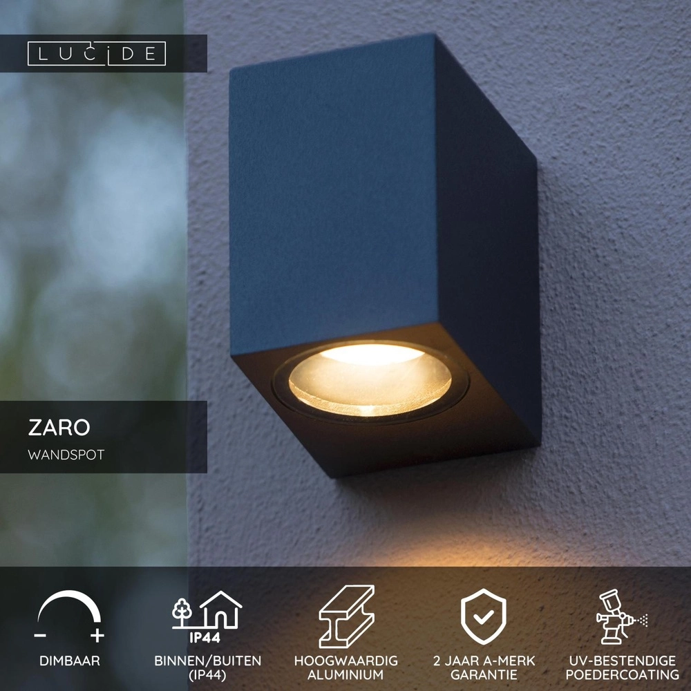 Emplacement mural de conception Zaro IP44 noir simple Lucide 5411212690043