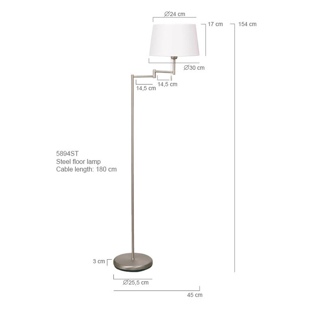 Lampadaire Mexlite 154 cm gris métallisé avec abat-jour blanc Steinhauer 8712746048094