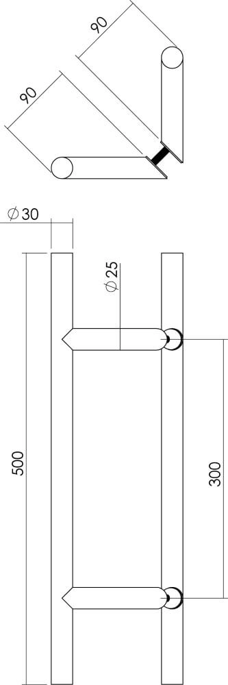 Poignées de porte en forme de T Gripon 50cm la paire en acier inoxydable coudé Intersteel 8714186334416
