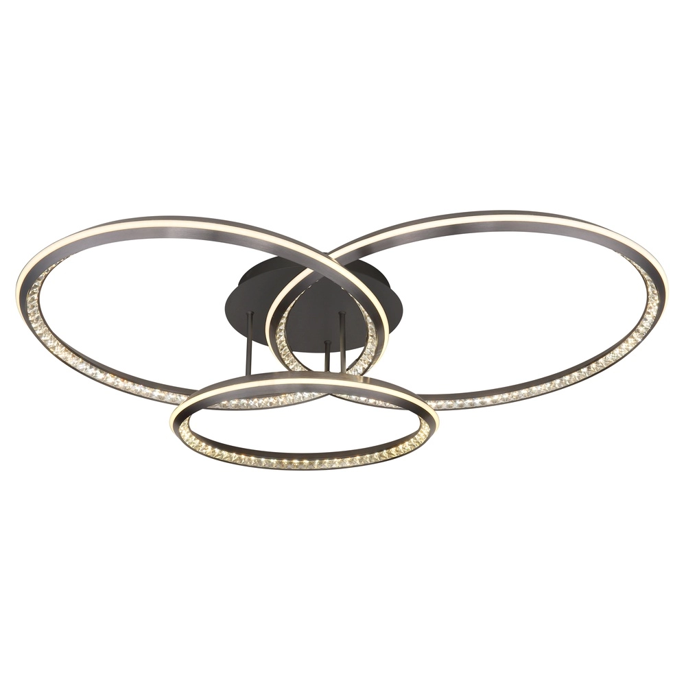 Lampe de plafond à design Alaina 3 anneaux de gris