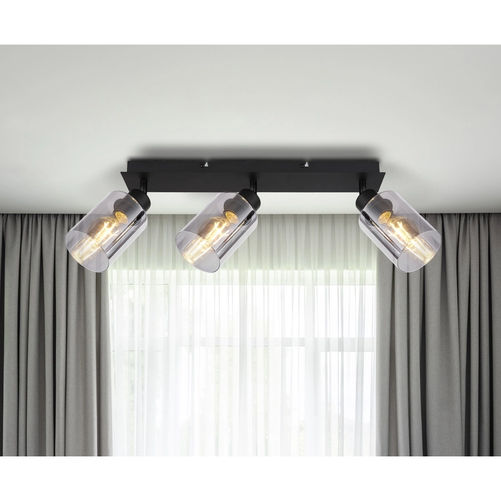 Lampe de plafond Hadera Noir à 3 lumières avec verre fumé Globo 9007371443215
