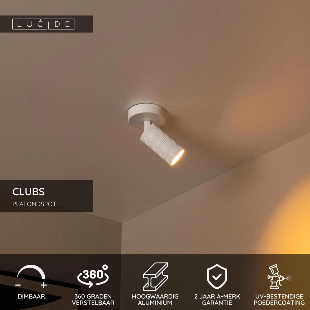 Emplacement de plafond monté en surface Clubs Blanc Lucide 5411212093493