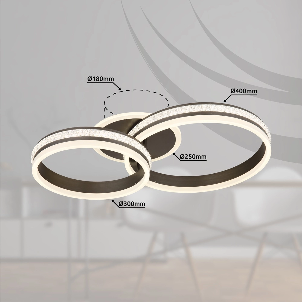 Lampe de plafond à design Grouni 2 anneaux en titane brossés Globo 9007371452002