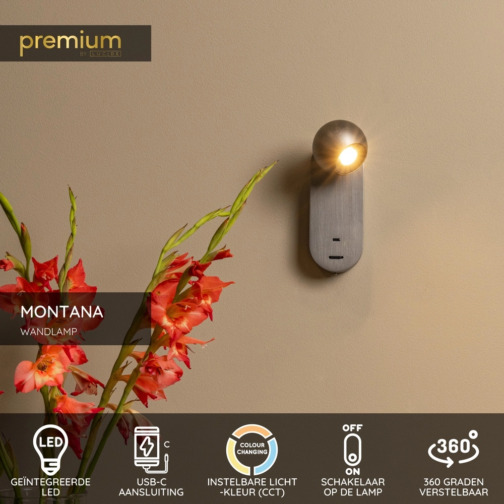 Ampoule de lampe murale Montana Design Grey Premium by Lucide 5411212680129