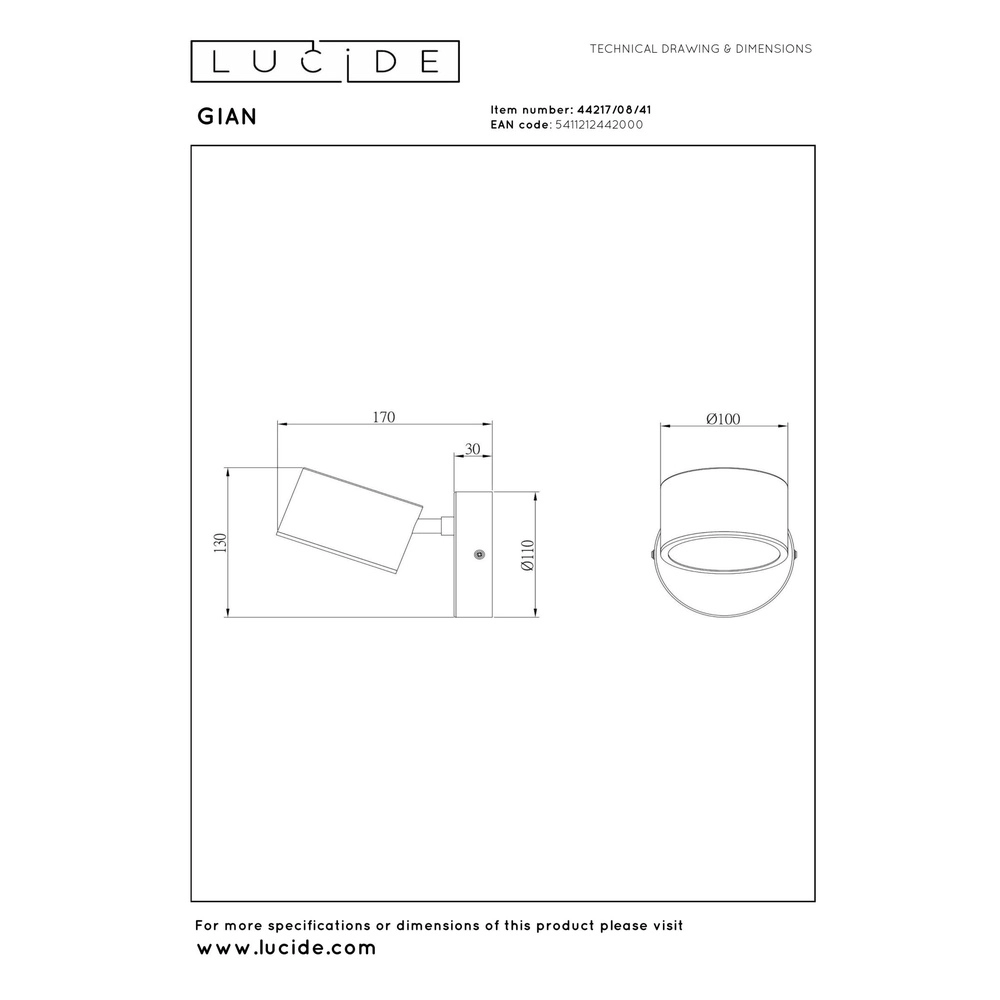 Lampe murale Gian brun sable Lucide 5411212442000
