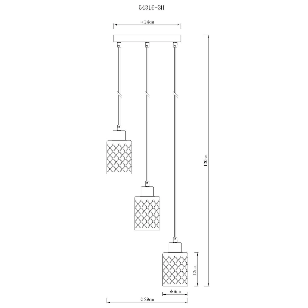 Lampe pendante de conception Alonso Projectile noire à 3 lumières Globo 9007371578252
