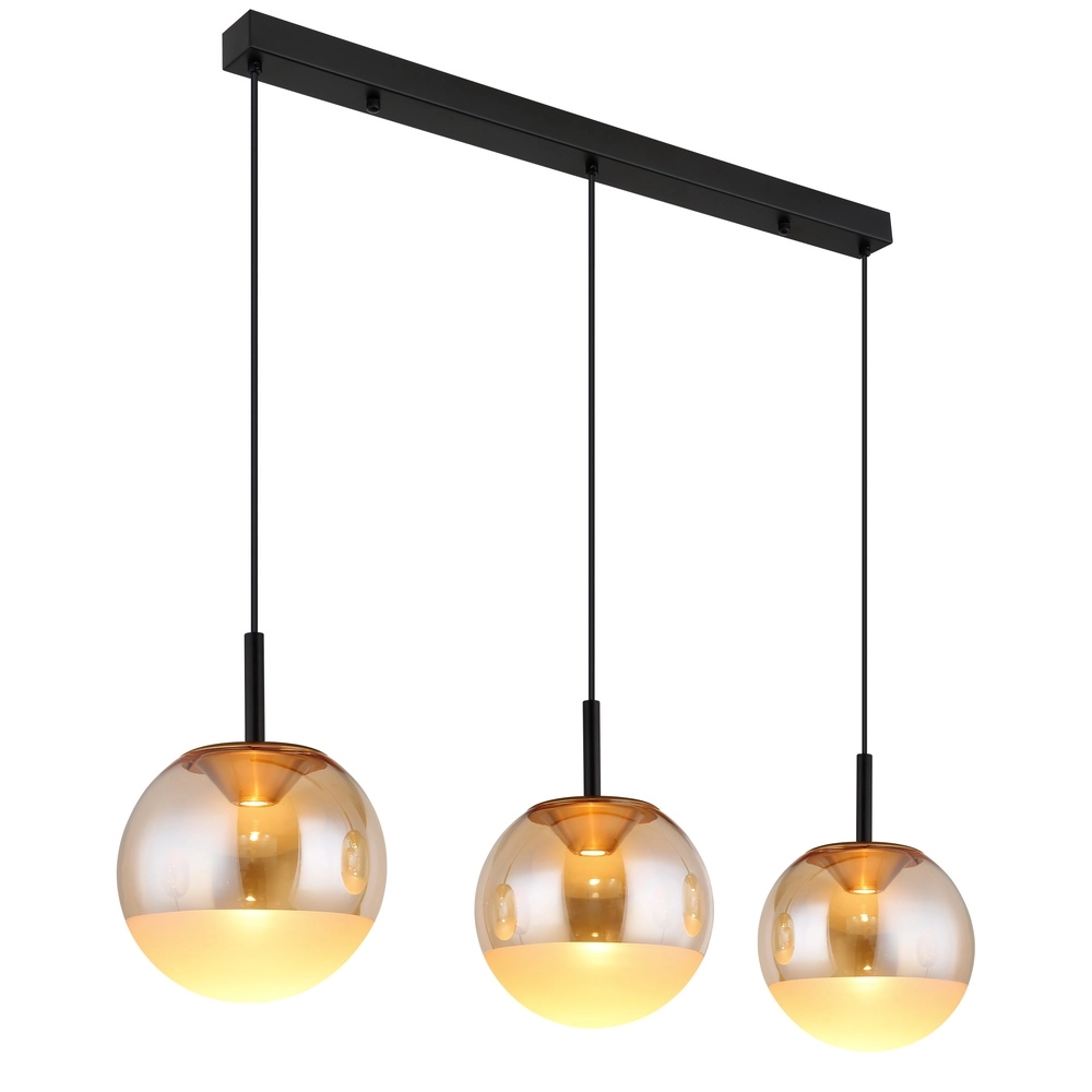 Lampe pendante de conception Severin Noir 3 clairs avec verre ambré
