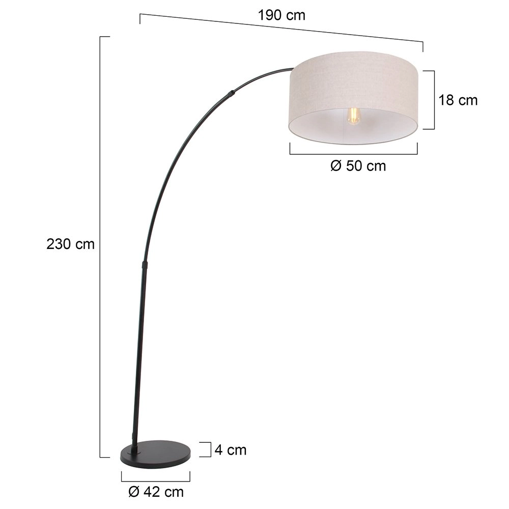 Lampe à arc Gramineus 50 noir avec abat-jour en lin Steinhauer 8712746118285