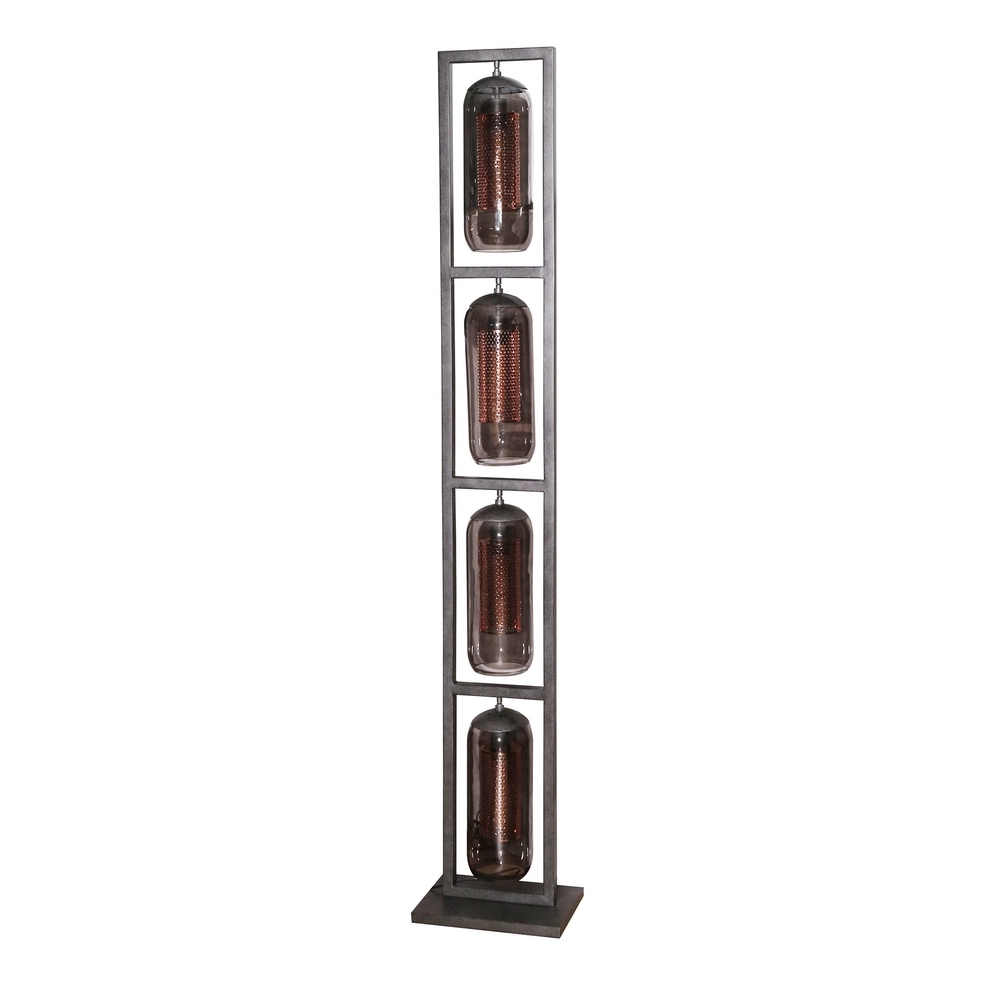 Lampe de pied en verre Smoke 4x E27 - 190cm - noir avec cuivre Lyora 8716803512160