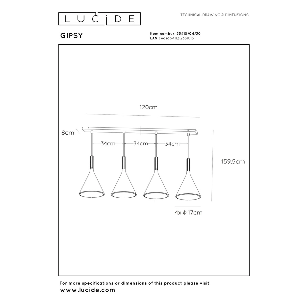 Lampe pendante de conception Gipsy Blanc à 4 lumières Lucide 5411212351616