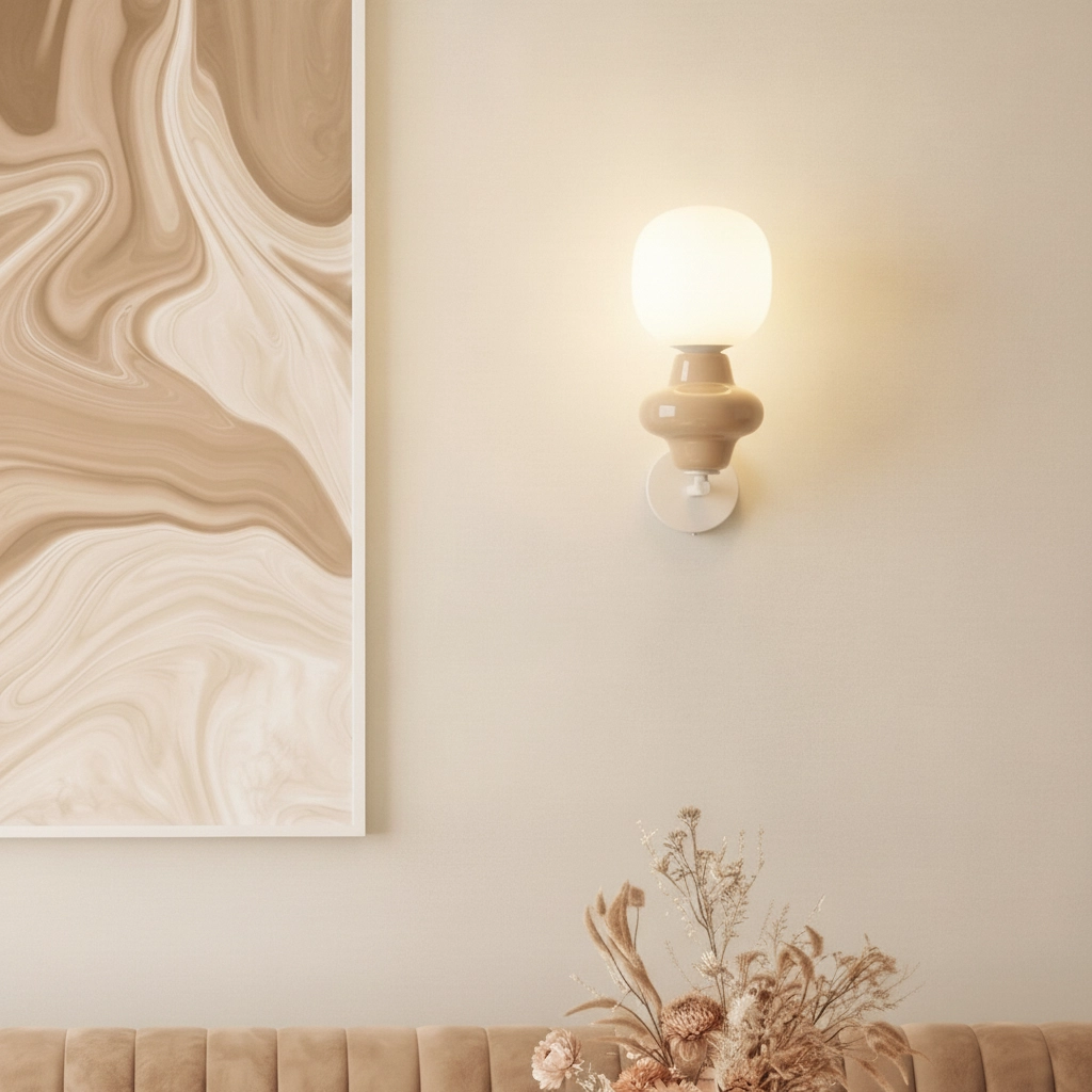 Applique murale Clio céramique jaune avec verre blanc