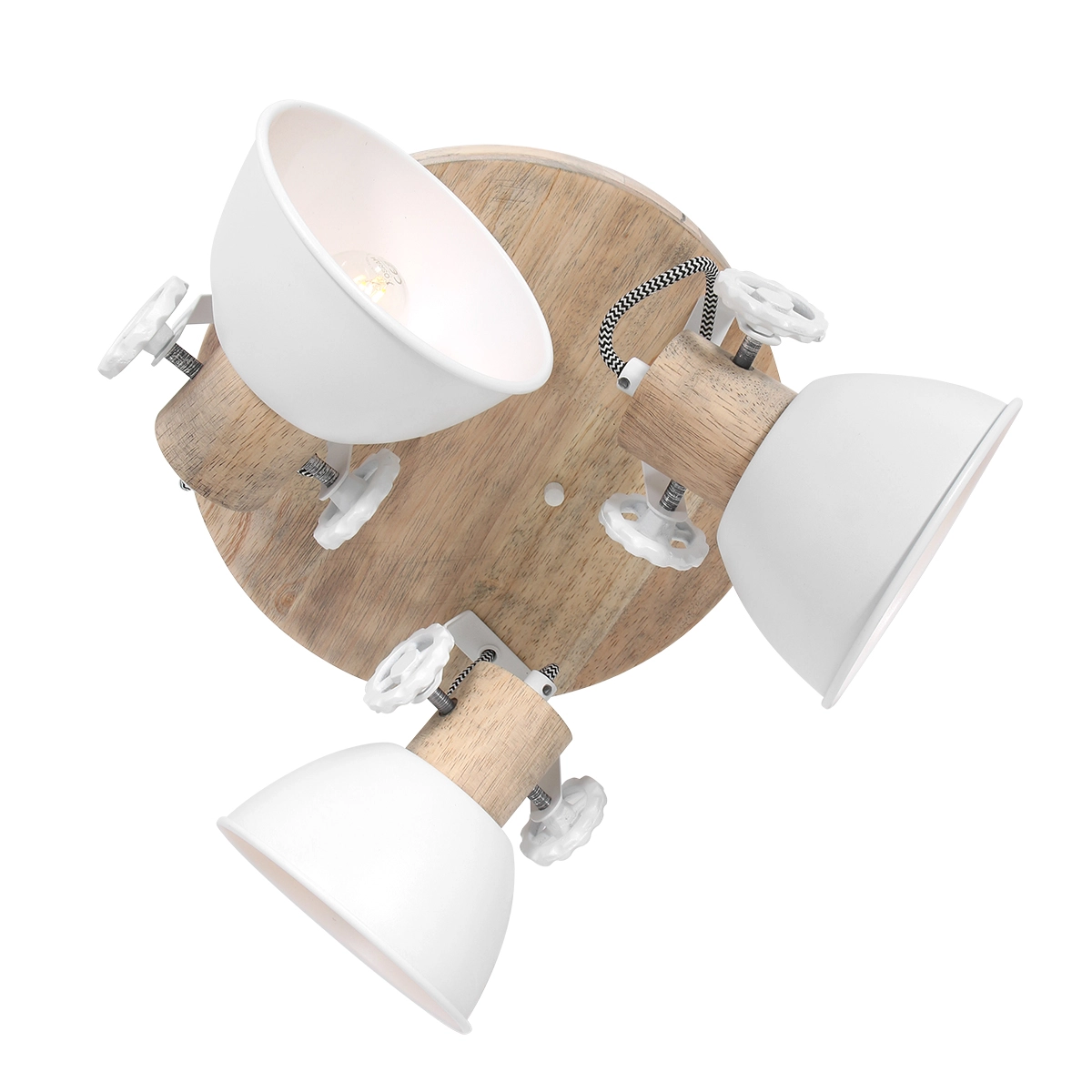 Plafonnier industriel Gearwood 3 lumières blanc avec bois Steinhauer 8712746135428