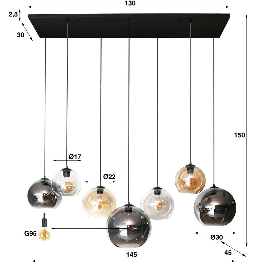 Lampe pendante avec 7 abat-jours en verre Multi Lyora 8716803512276