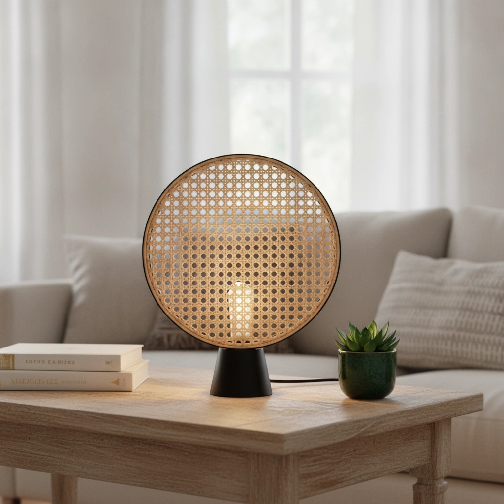 Lampe de table Tiera Rotin avec noir
