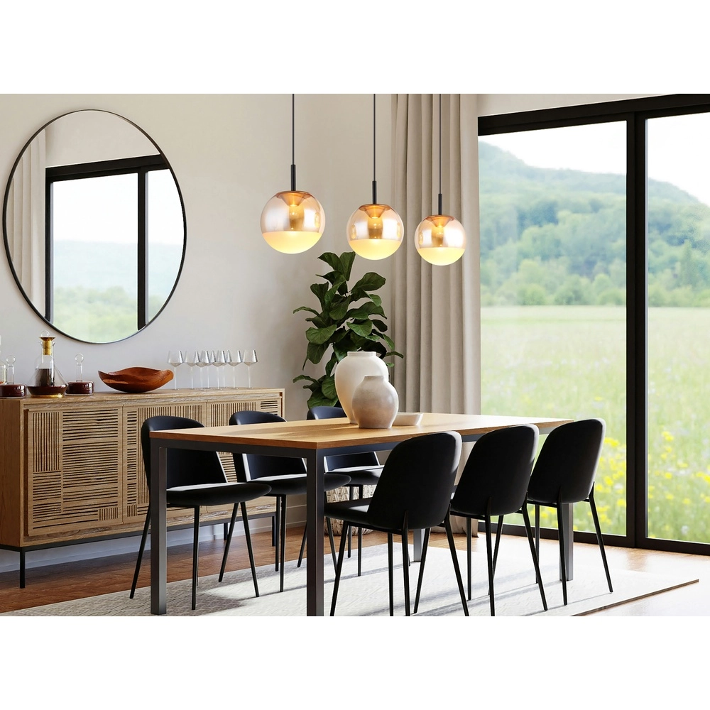 Lampe pendante de conception Severin Noir 3 clairs avec verre ambré Globo 9007371549931
