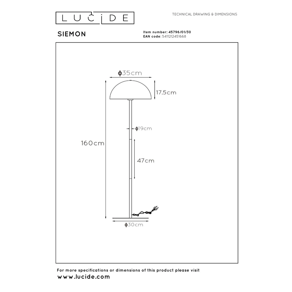 Lampadaire de conception Siemon Noir Lucide 5411212451668
