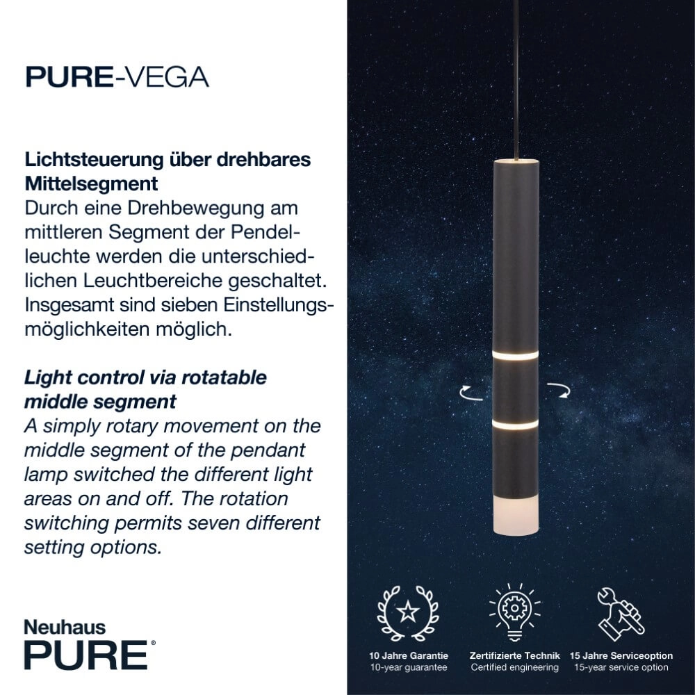 Lampe suspendue noire Pure Vega 3 lumières Paul Neuhaus 4012248357576