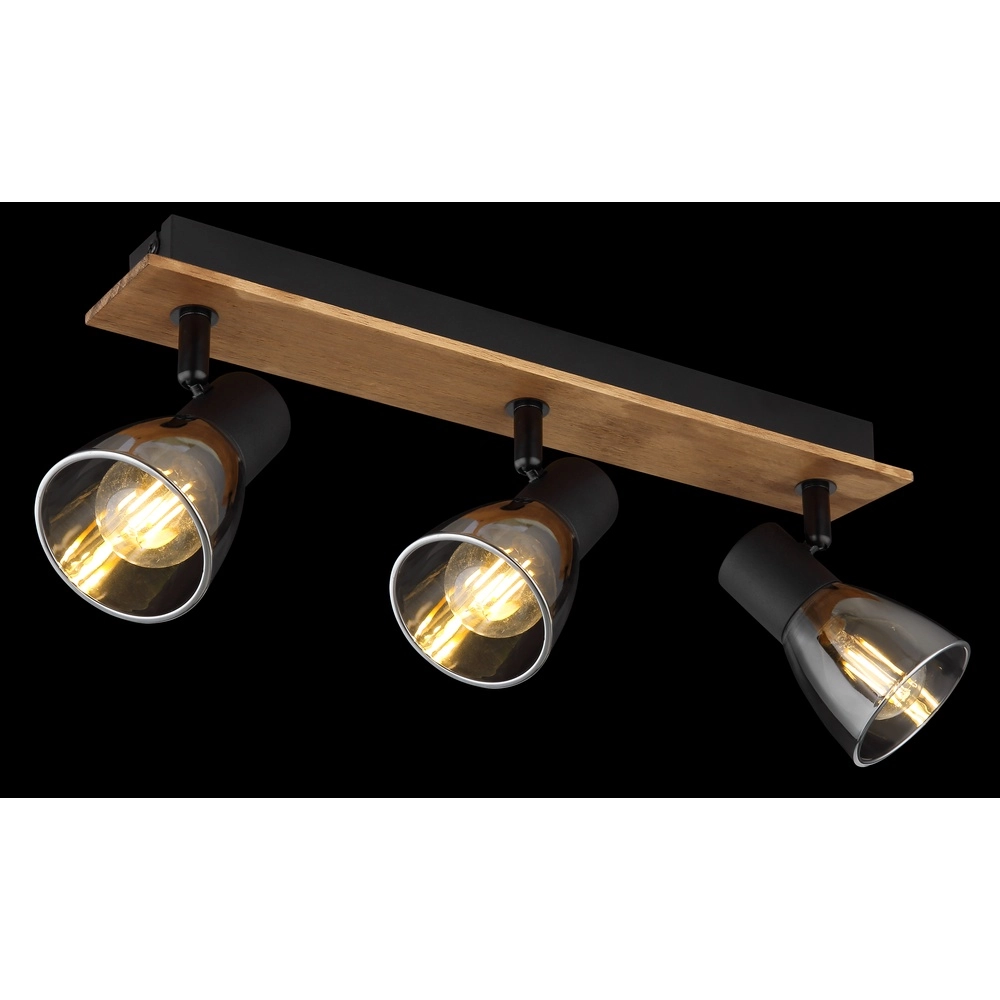 Lampe de plafond Claude 3-noir clair avec bois Globo 9007371431212