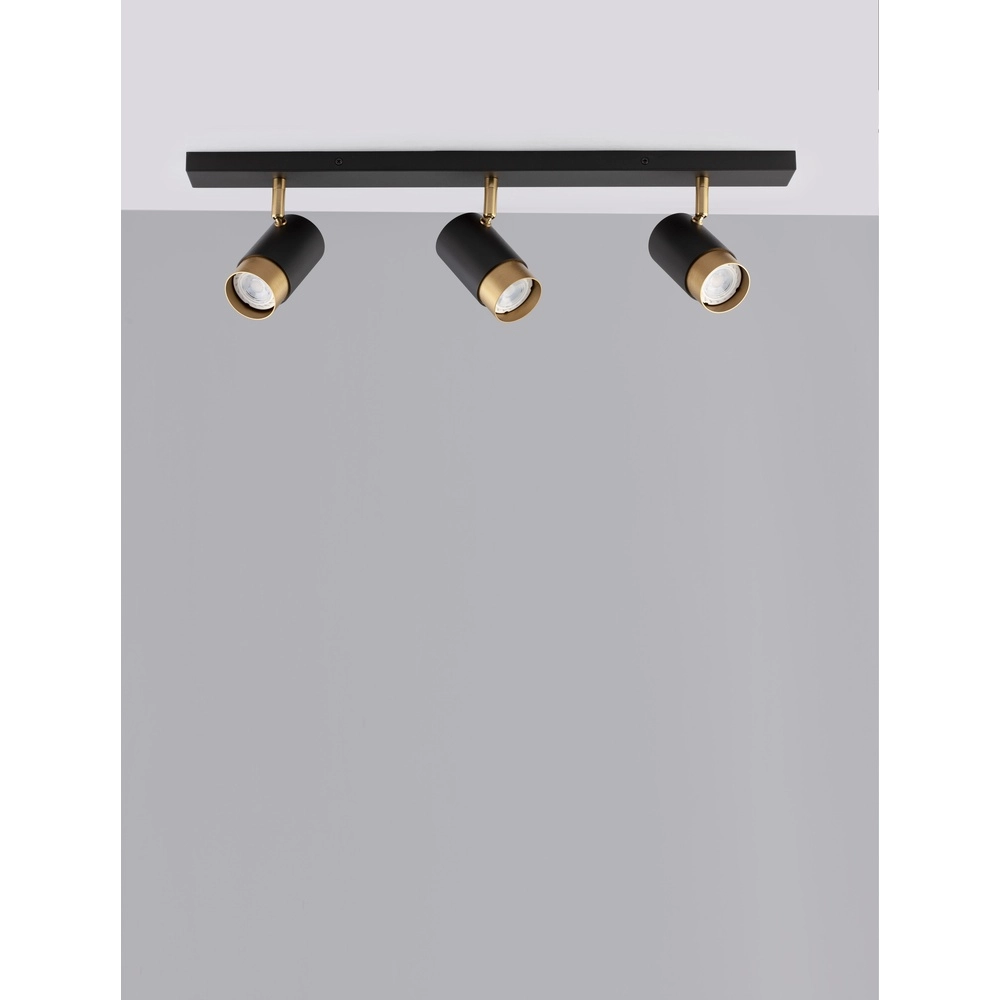 Spot de plafond Pogno Noir 3 lumières avec droit doré Lyora 5212017430854