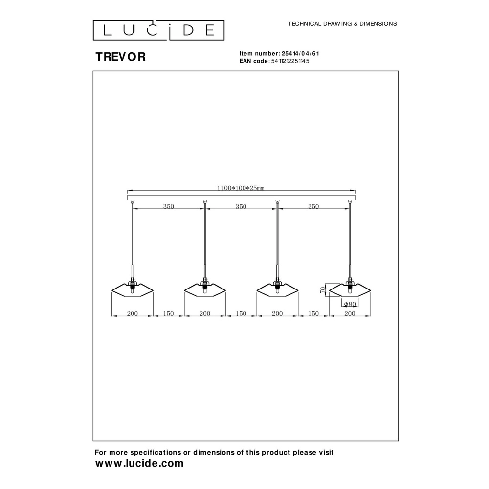 Lampe suspendue Trevor Opal Lucide 5411212251145