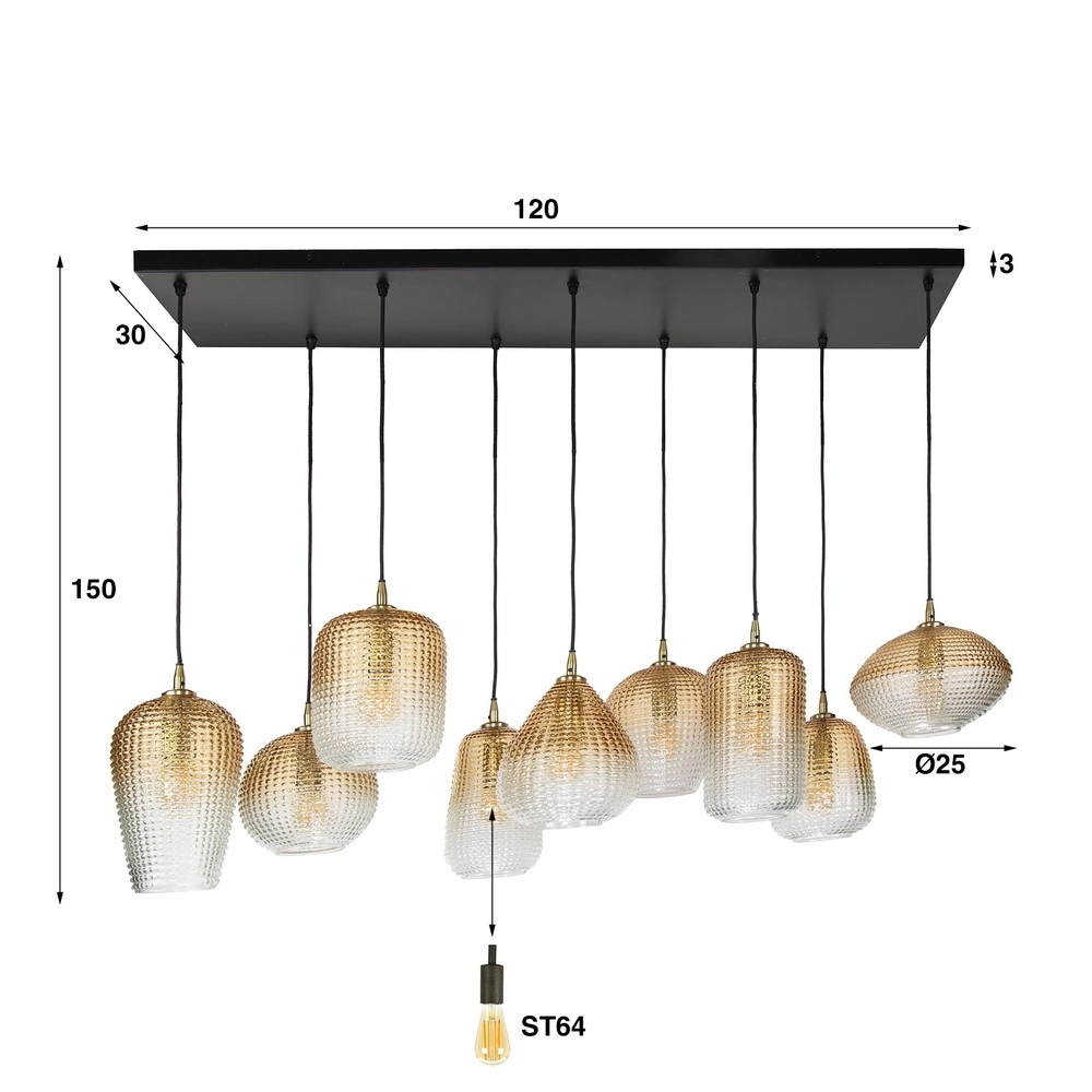 Lampe pendante XXL Dot 9 verres ambrés qui s’estompent Lyora 8716803511194