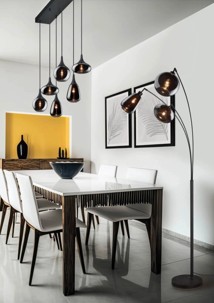 Lampe suspendue 6 lumières Lumina avec verre fumé Trio 4017807542295