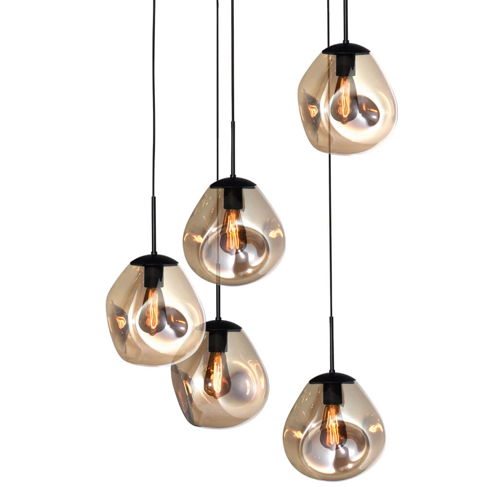 Lampe suspendue Vide Lava 5x verre doré Ø 24cm Masterlight 8718121286570