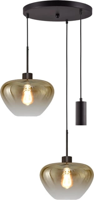 Suspension 3 lumières Genua noir avec 2x verre doré Ø 29cm et 1 pendentif