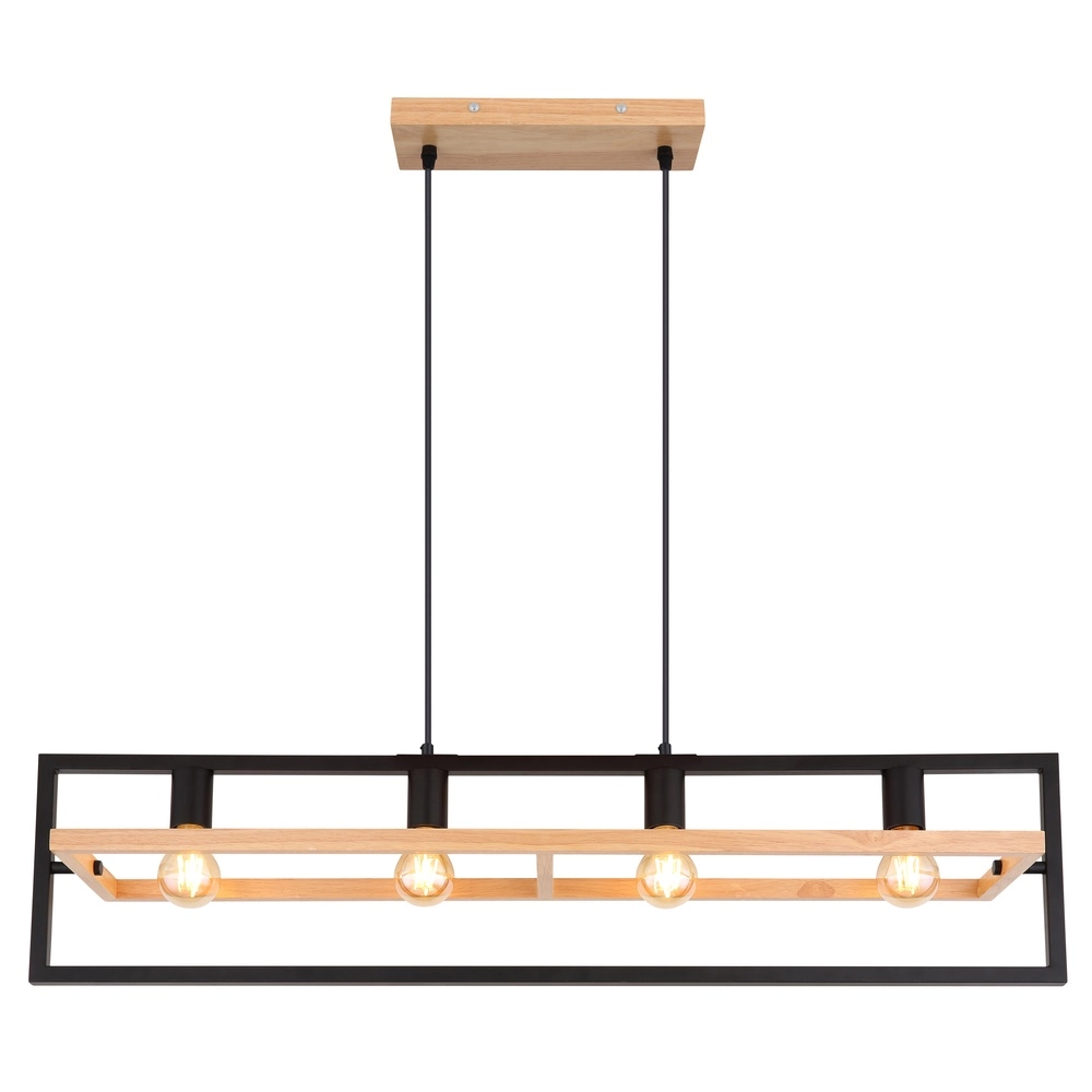 Lampe suspendue à 4 lumières Erica noir avec bois Globo 9007371433711