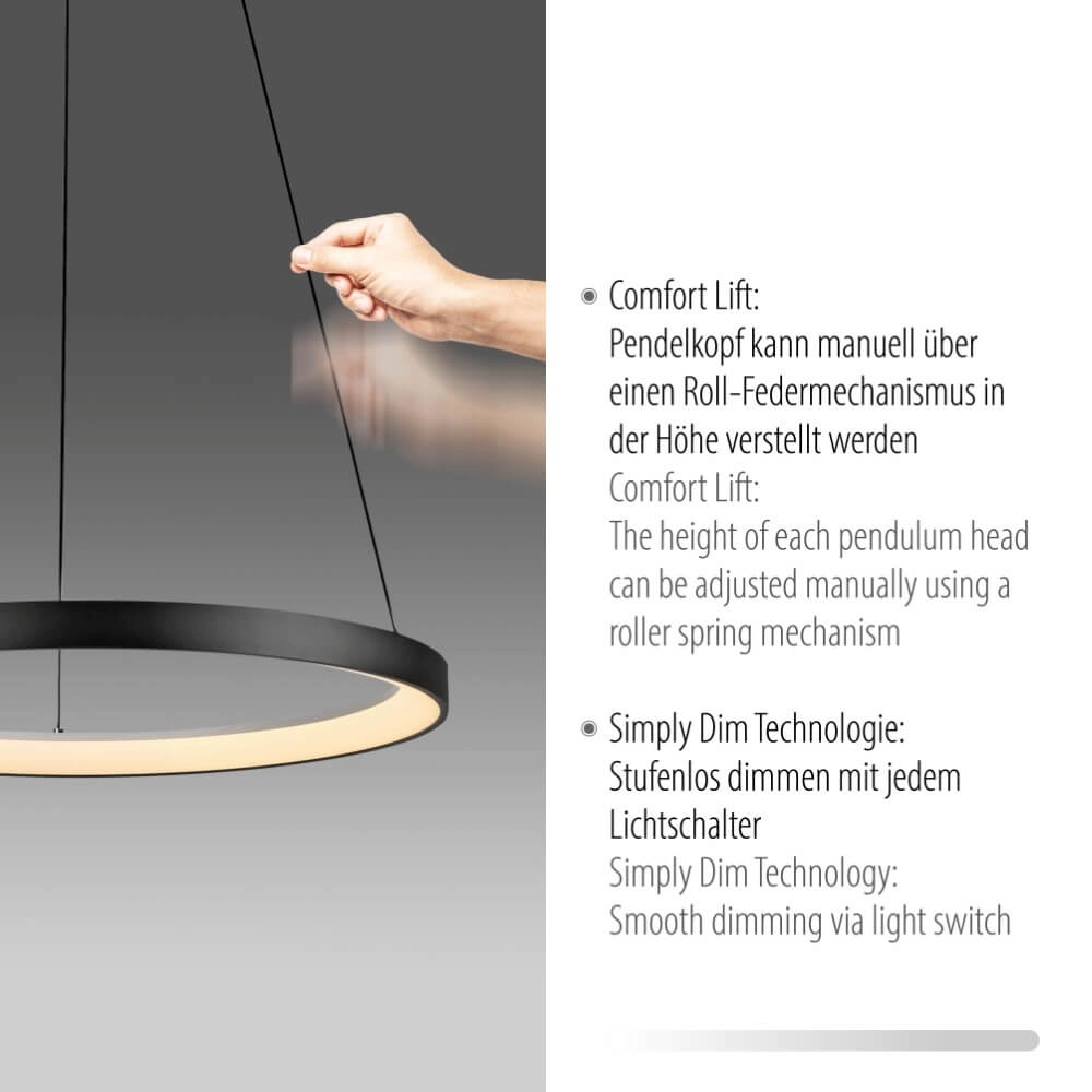 Lampe suspendue ronde Hoop noir Paul Neuhaus 4012248384695