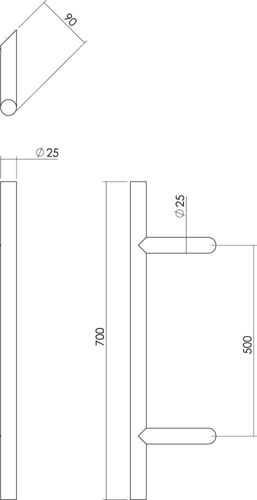Poignée de porte en forme de T Gripon 70cm en acier inoxydable incliné Intersteel 8714186334386