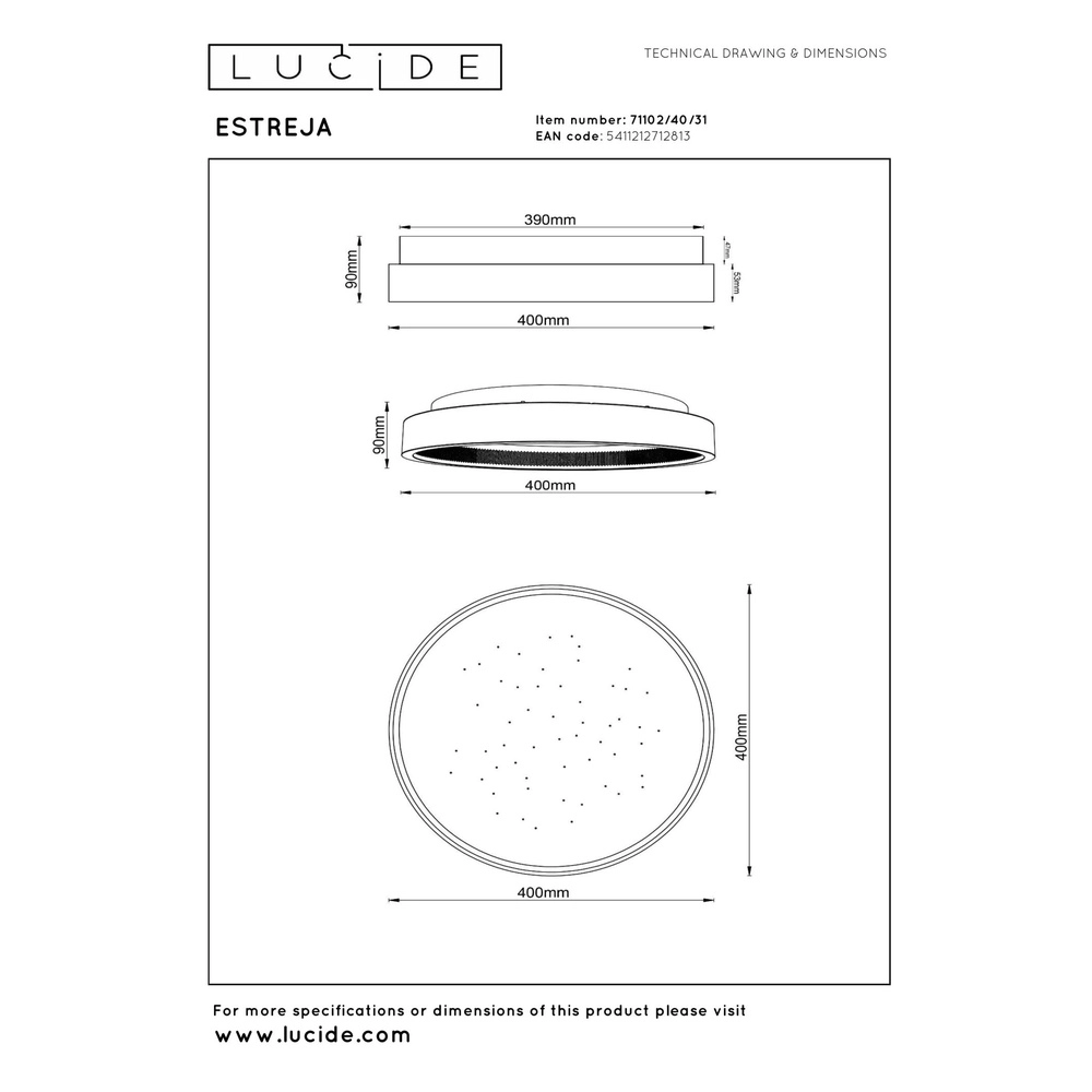 Conception de plafonds Estreja Ø 40 cm de blanc Lucide 5411212712813